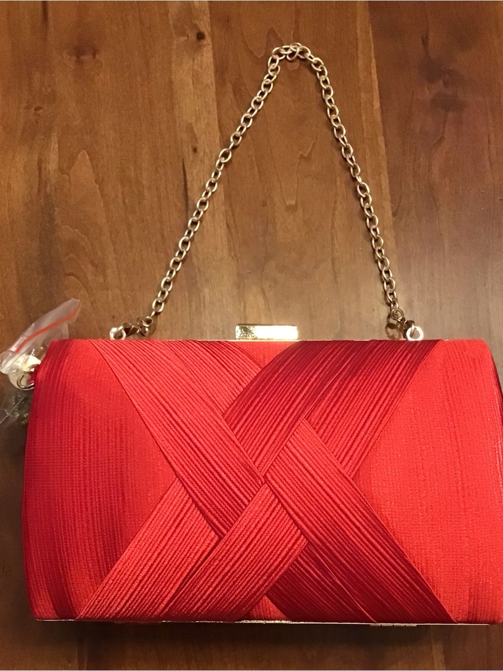 Elegant Red Satin Clutch with Gold Chain